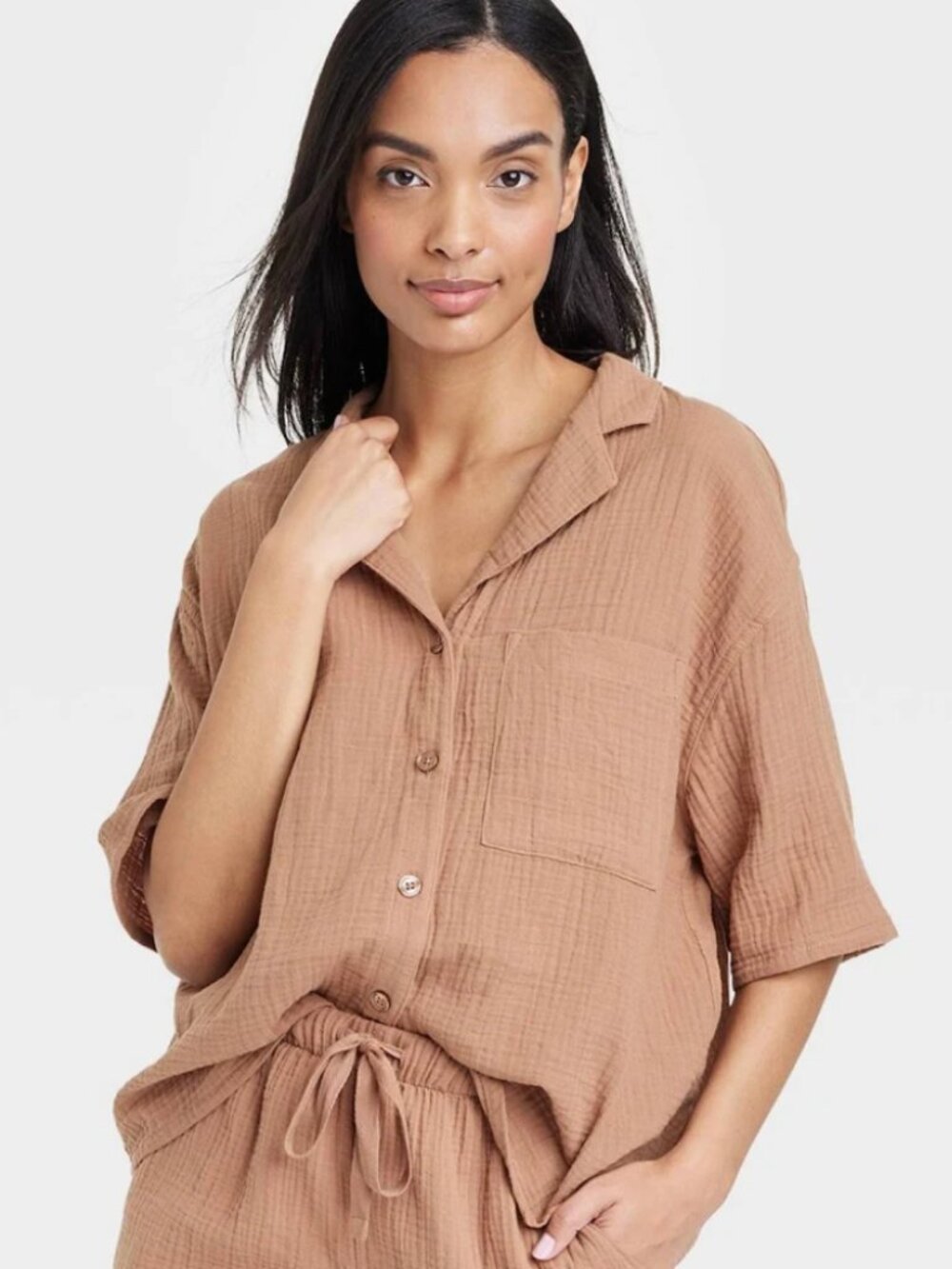 🍑 Stars Above Dusty Peach Button Up Womens M/L Juniors L/XL